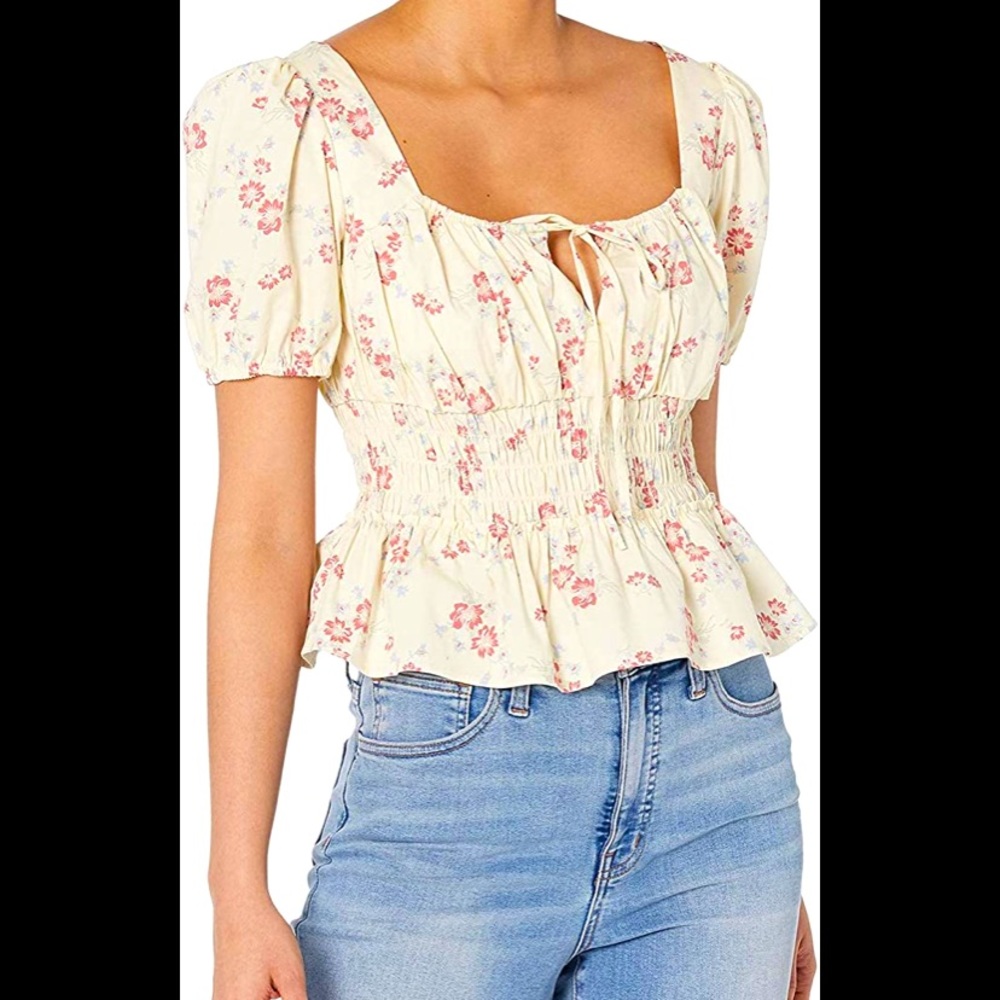 Wayf Floral Bustier Ruched Top Floral Peplum Top XS